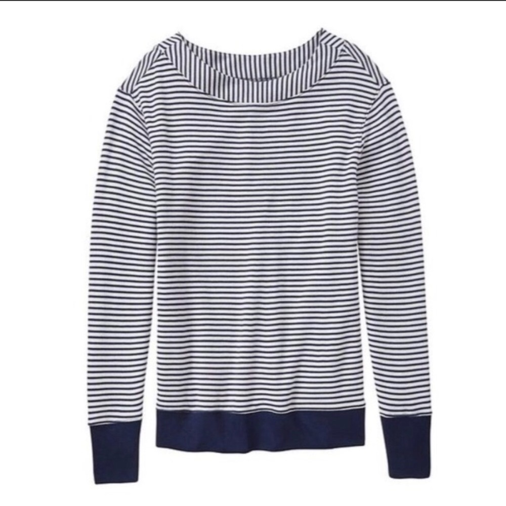 Athleta Studio Navy Striped Boatneck Sweatshirt